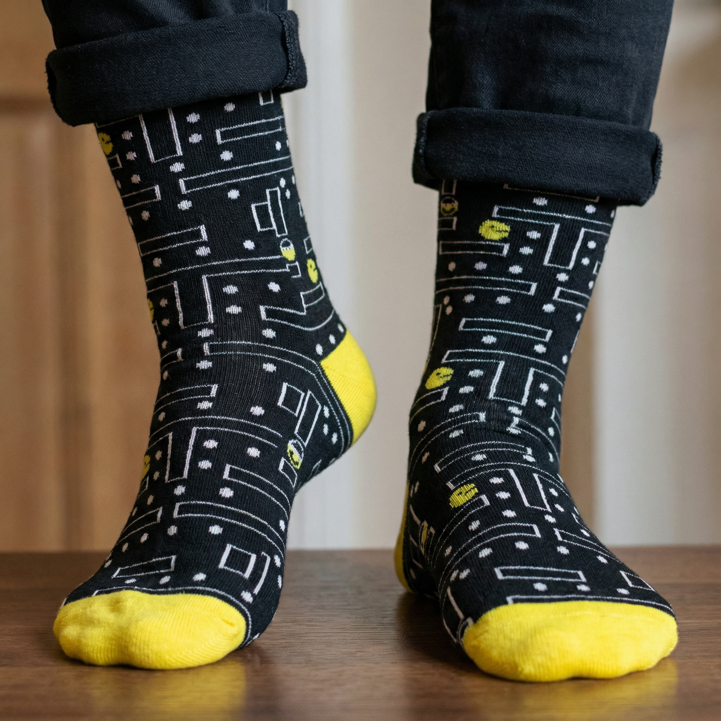 Retro Gamer Unisex Crew Socks in Black and Yellow-Paper & Quartz-The Bullish Store