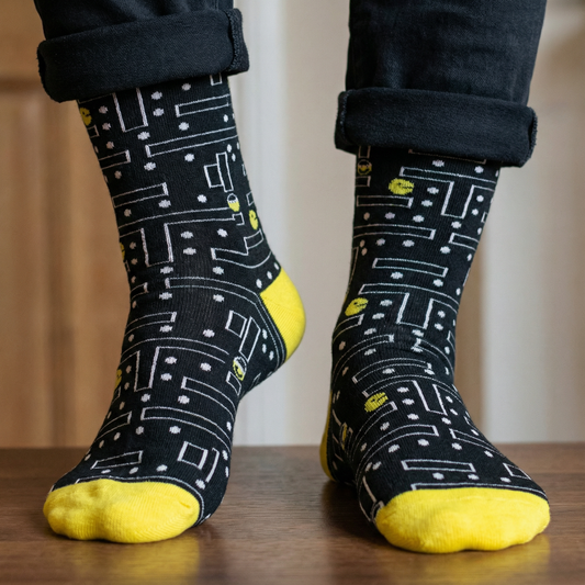 Retro Gamer Unisex Crew Socks in Black and Yellow