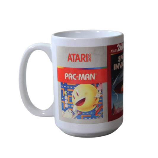 Retro Gaming Pacman, Space Invaders Hand Printed Ceramic Mug | Coffee Tea Cup | 15oz