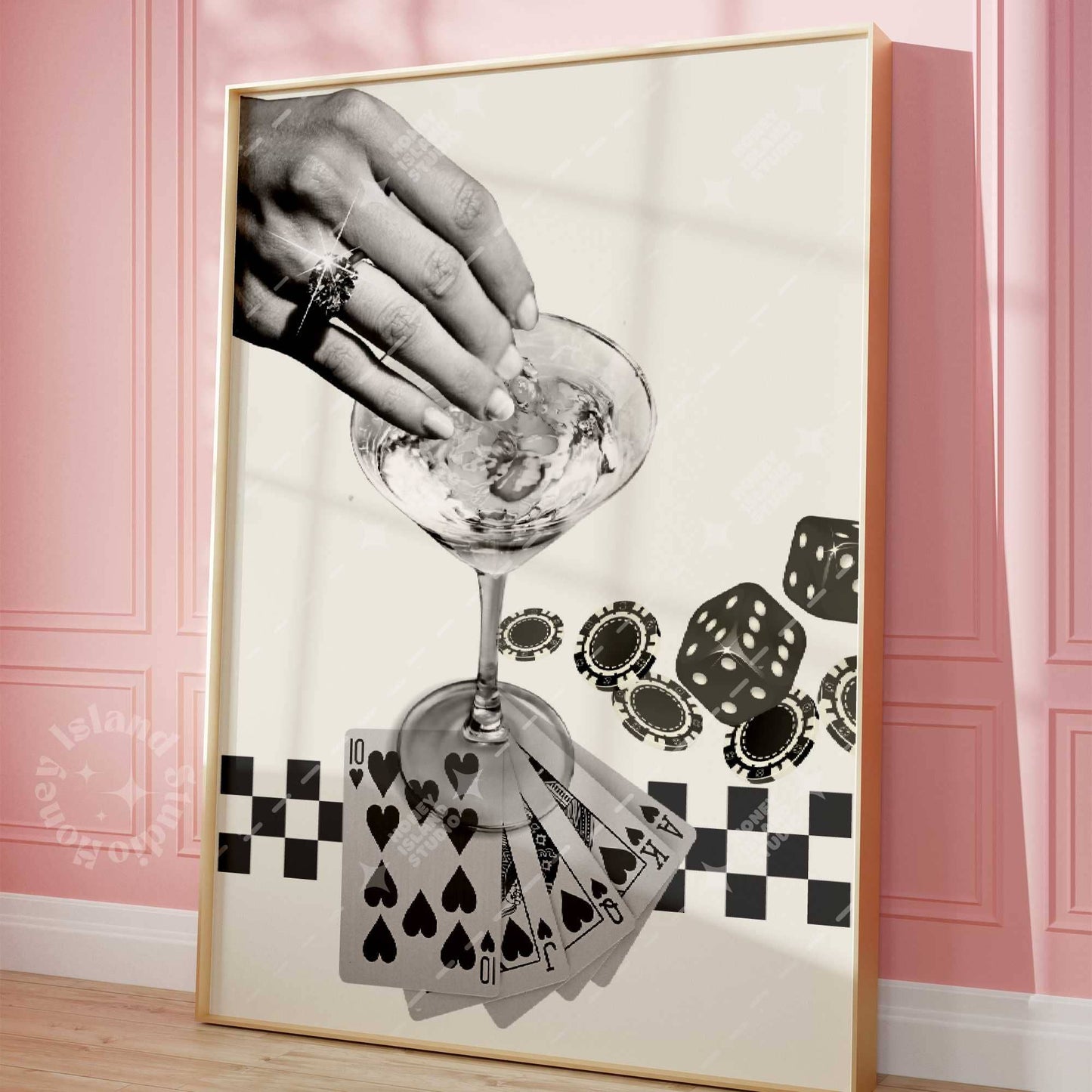 Retro Playing Cards Poster Black | Unframed Wall Decor | 16" x 24"