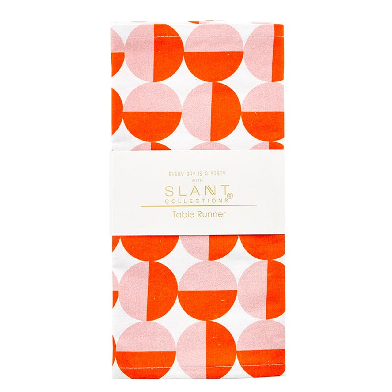 Retro Rounds Fabric Table Runner | Orange and Pink Circles Design | 13" x 70"
