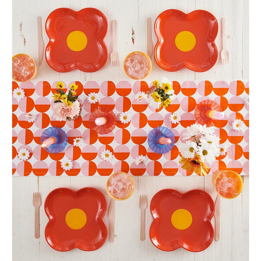 Retro Rounds Fabric Table Runner | Orange and Pink Circles Design | 13" x 70"