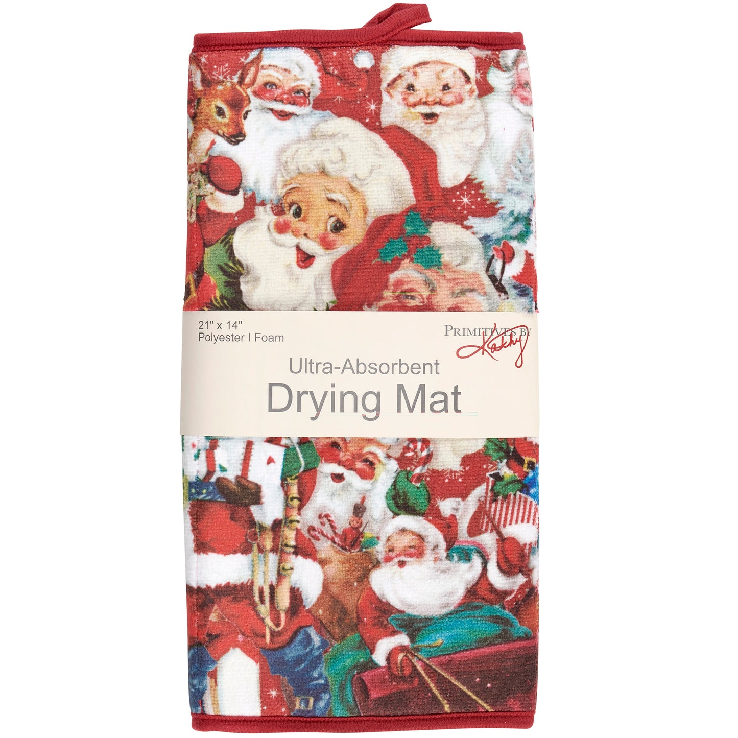 Retro Santa Ultra-absorbent Drying Mat | Holiday Dish Drainer Pad | 21" x 14"