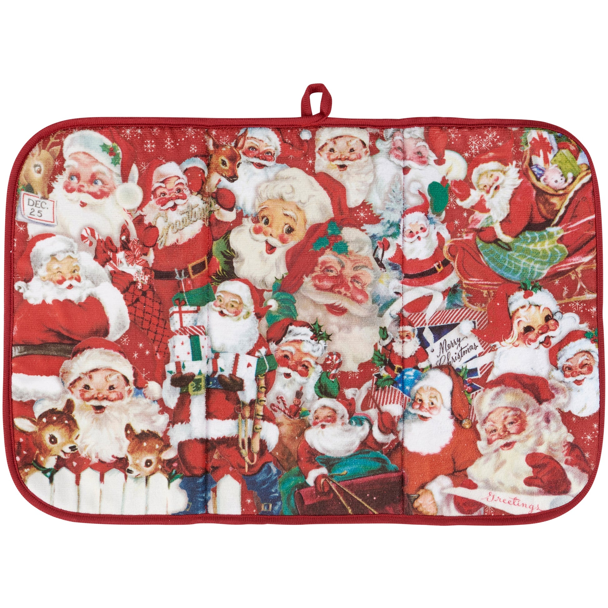 Retro Santa Ultra-absorbent Drying Mat | Holiday Dish Drainer Pad | 21" x 14"