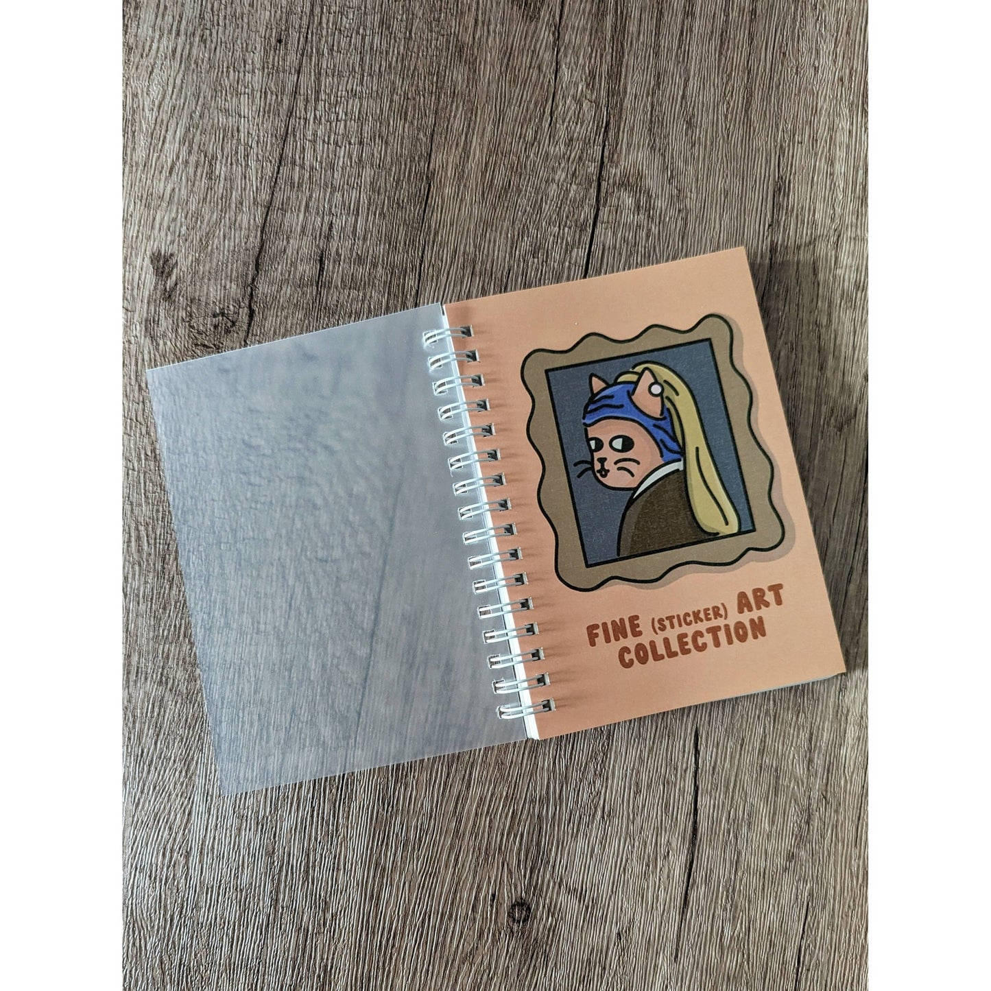 Reusable Sticker Book 4" x 6" | Cat with a Pearl Earring "Fine Art Collection" Design | 50 Pages Silicone Coated Release Paper