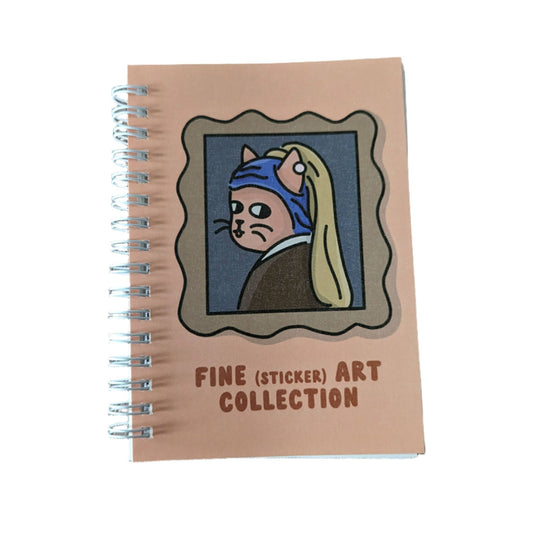 Reusable Sticker Book 4" x 6" | Cat with a Pearl Earring "Fine Art Collection" Design | 50 Pages Silicone Coated Release Paper