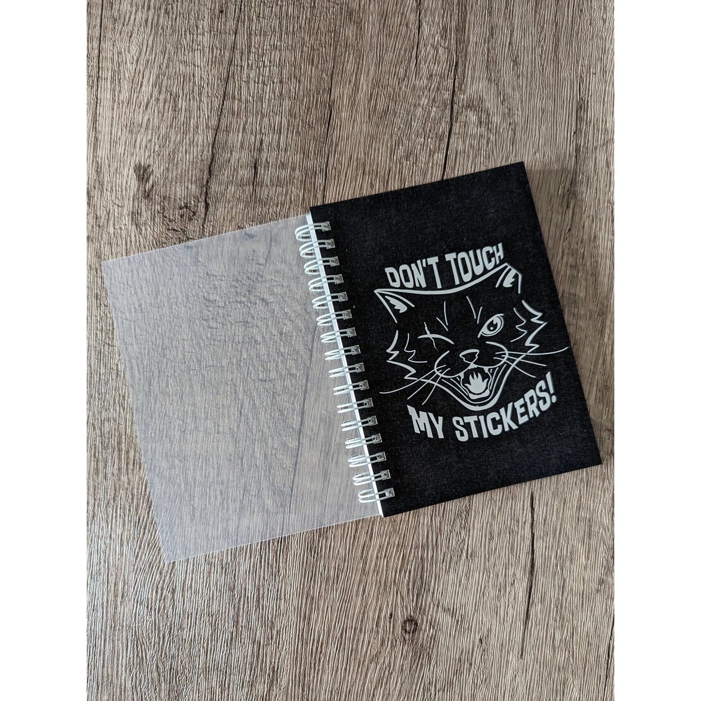 Reusable Sticker Book 4" x 6" | Don't Touch My Stickers Cat | 50 Pages Silicone Coated Release Paper