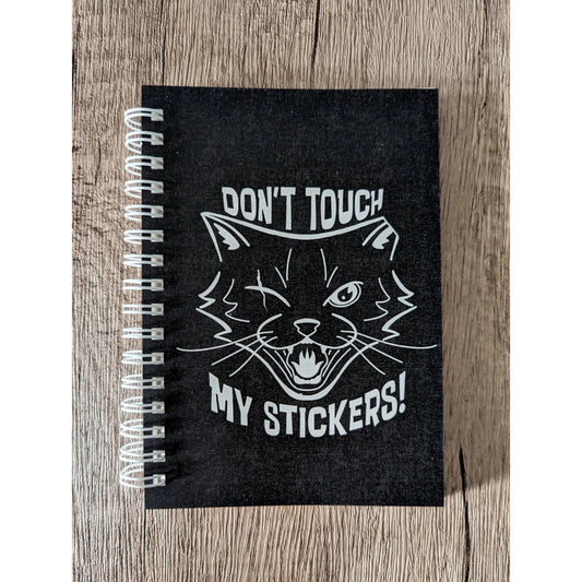 Reusable Sticker Book 4" x 6" | Don't Touch My Stickers Cat | 50 Pages Silicone Coated Release Paper