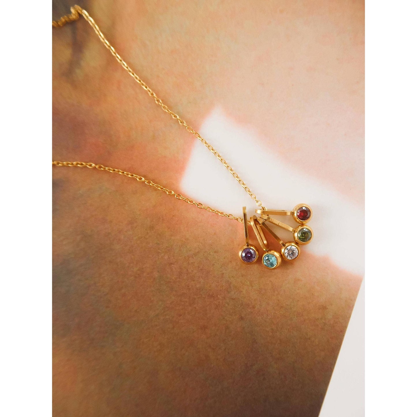 Reyna 18K Gold Non-Tarnish Five Stone Charm Necklace | Cubic Zirconia Gold Plated Stainless Steel, Hypoallergenic