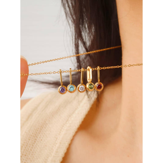 Reyna 18K Gold Non-Tarnish Five Stone Charm Necklace | Cubic Zirconia Gold Plated Stainless Steel, Hypoallergenic