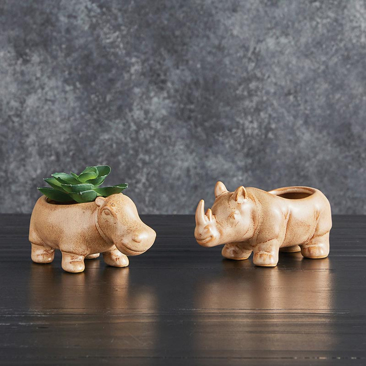 Rhino Ceramic Planter | Wild Safari Hippo Shaped Succulents Flower Pot | 4.5" x 2"