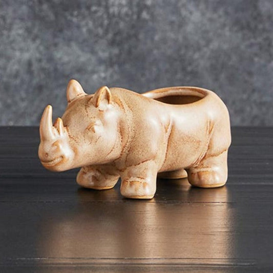 Rhino Ceramic Planter | Wild Safari Hippo Shaped Succulents Flower Pot | 4.5" x 2"