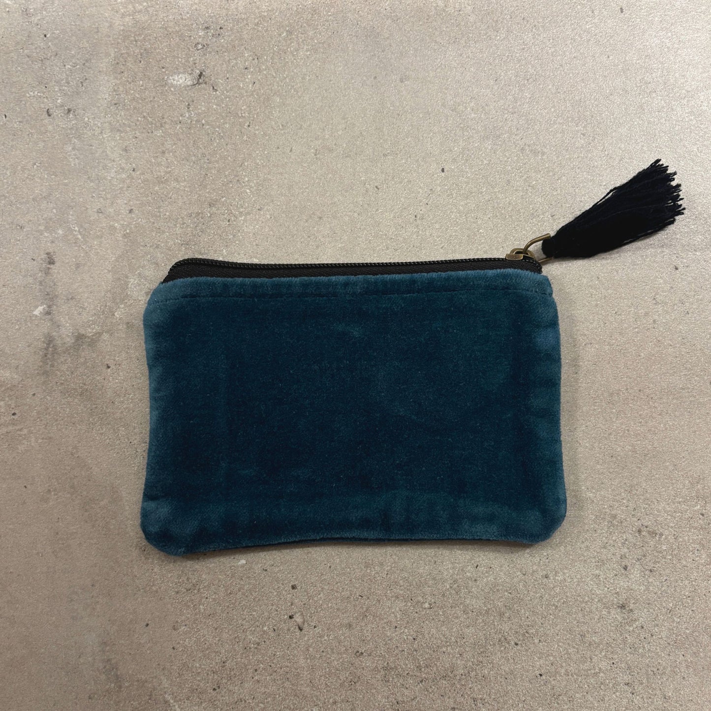 Rich Blue with Bees Velvet Coin Purse | Embroidered Design Zipper Wallet Pouch Organizer