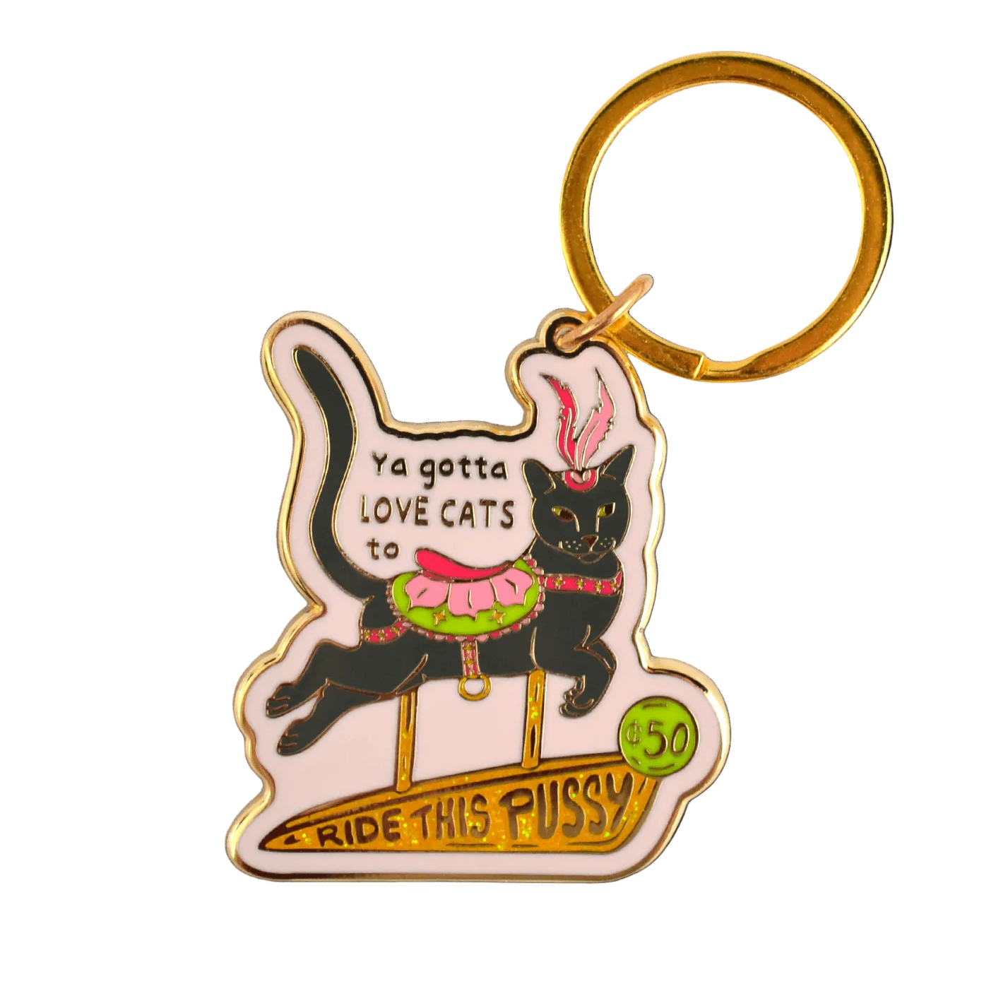 Ride This Pussy Enamel Keychain | LGBTQ Black Cat Gold Keyring | Cheeky Queer Gift