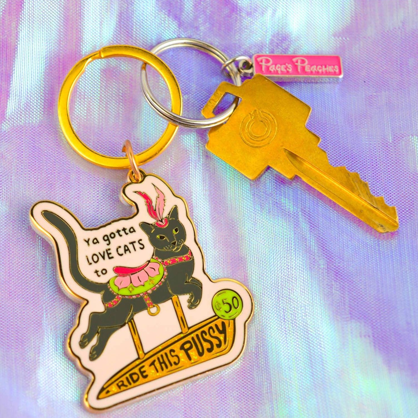 Ride This Pussy Enamel Keychain | LGBTQ Black Cat Gold Keyring | Cheeky Queer Gift