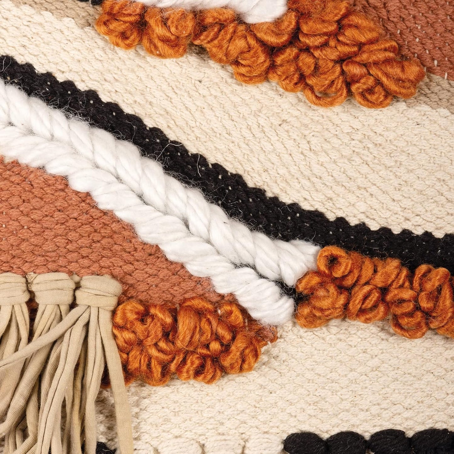 Riley Boho Woven Wall Hanging | Cotton Fringe Tapestry with Wooden Rod