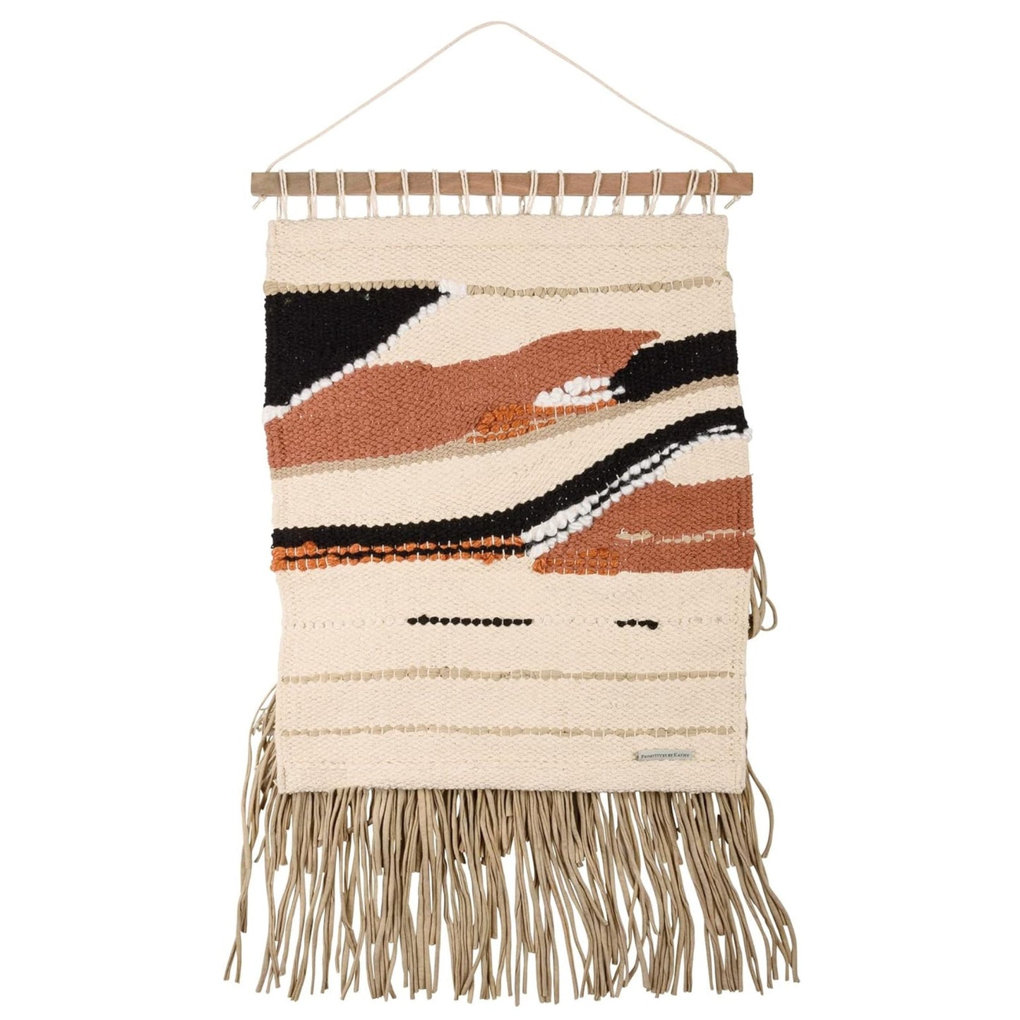 Riley Boho Woven Wall Hanging | Cotton Fringe Tapestry with Wooden Rod