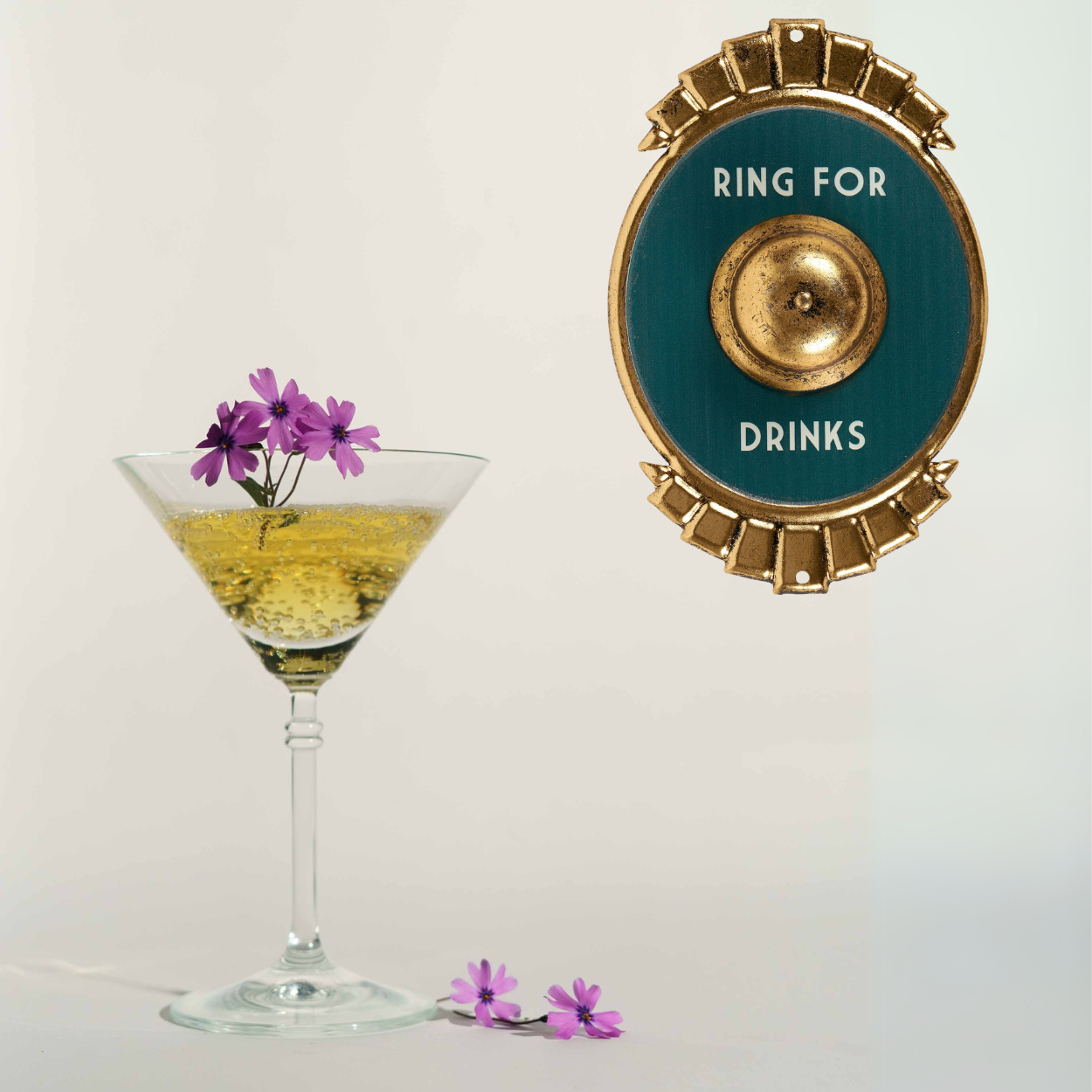 Ring For Drinks Metallic Gold Accents Metal Wall Decor | Vintage Alcohol Hanging Metal Display | 7" x 11"
