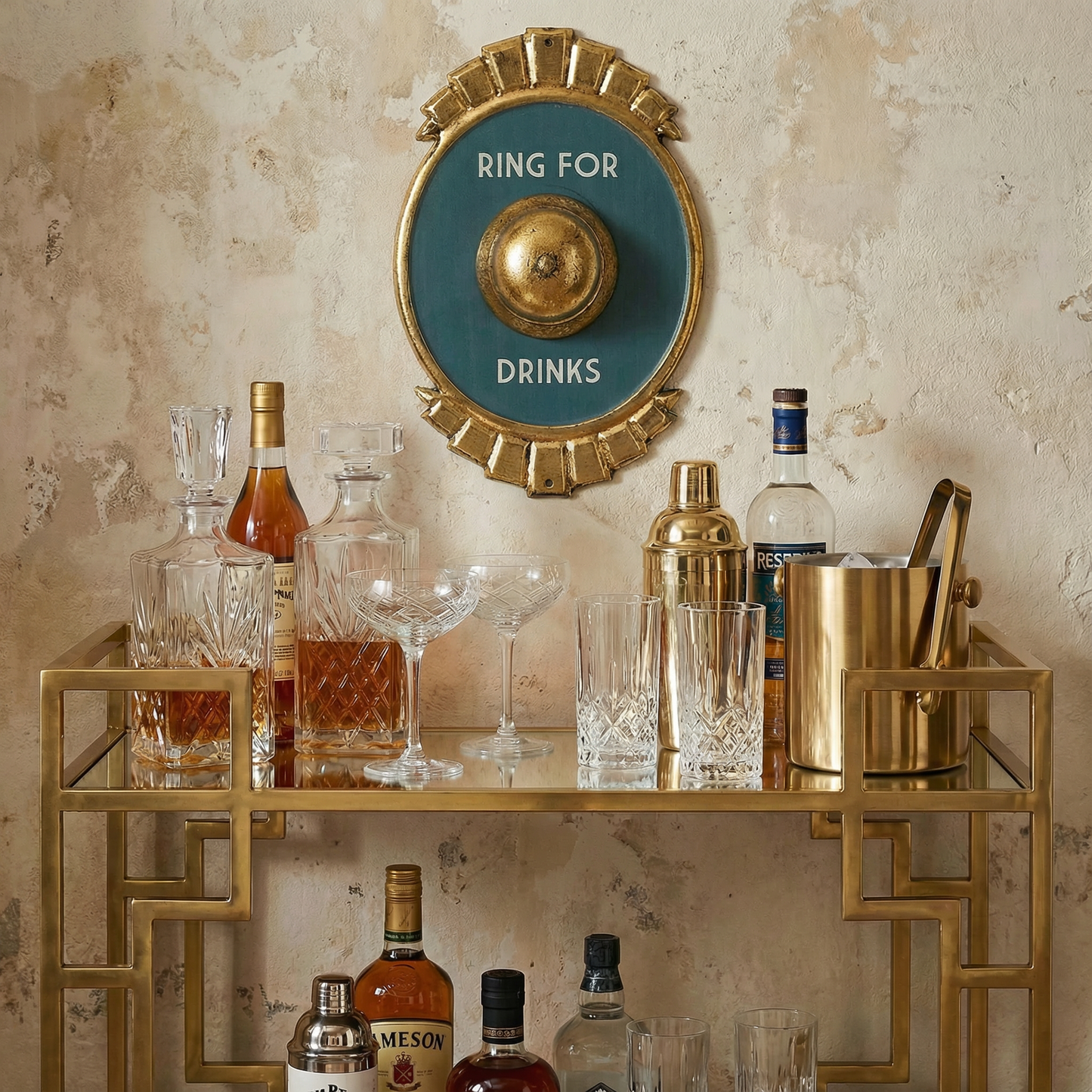 Ring For Drinks Metallic Gold Accents Metal Wall Decor | Vintage Alcohol Hanging Metal Display | 7" x 11"