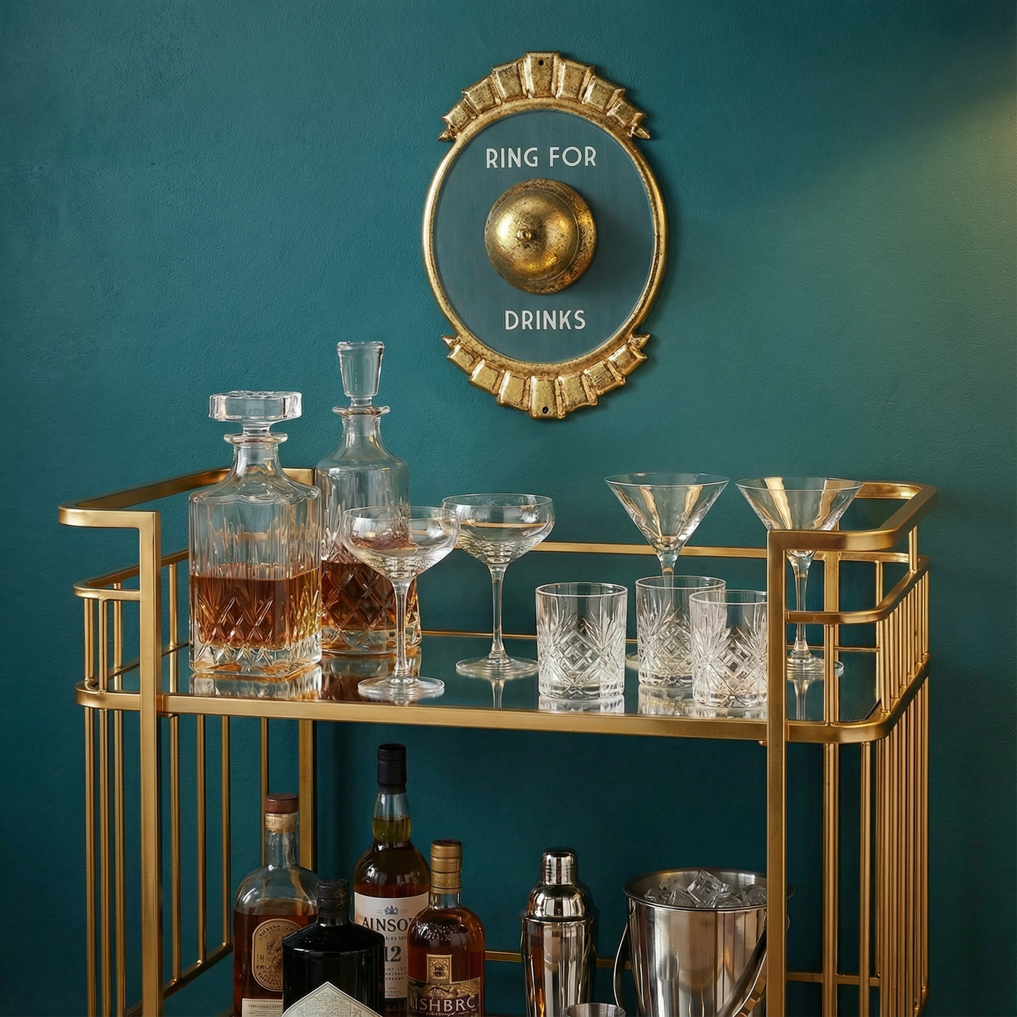 Ring For Drinks Metallic Gold Accents Metal Wall Decor | Vintage Alcohol Hanging Metal Display | 7" x 11"