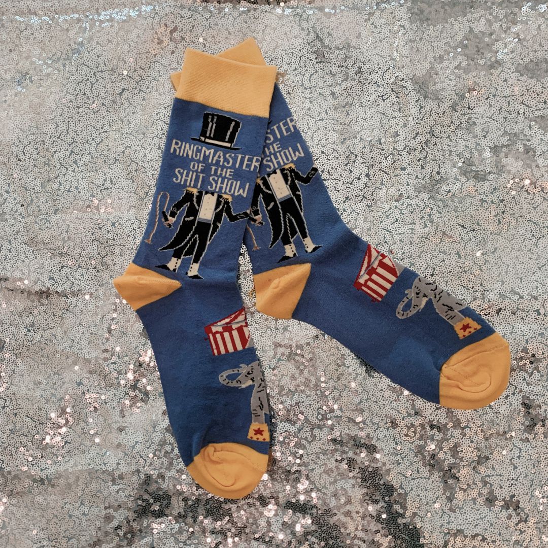 Ringmaster Of The Shit Show Funny Socks in Blue | Unisex | Gift for Her