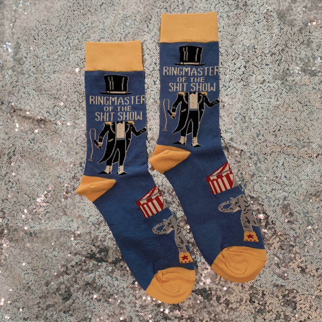 Ringmaster Of The Shit Show Funny Socks in Blue | Unisex | Gift for Her