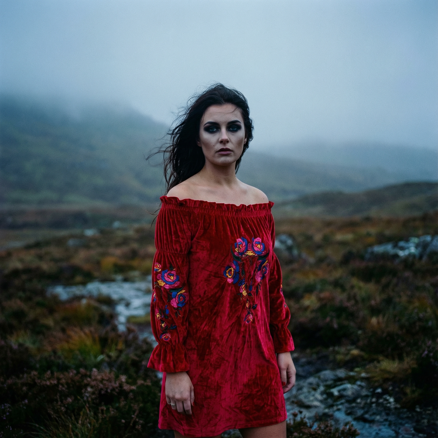 Rio Grande Embroidered Velvet Tunic Dress in Red [Size SM & 2X Remaining]