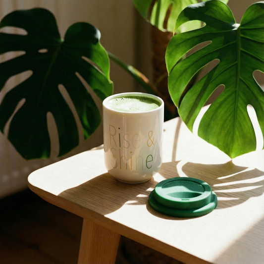 Rise & Shine Ceramic To Go Mug | Holds 16 oz. | Eco Mug with Silicone Lid and Sleeve