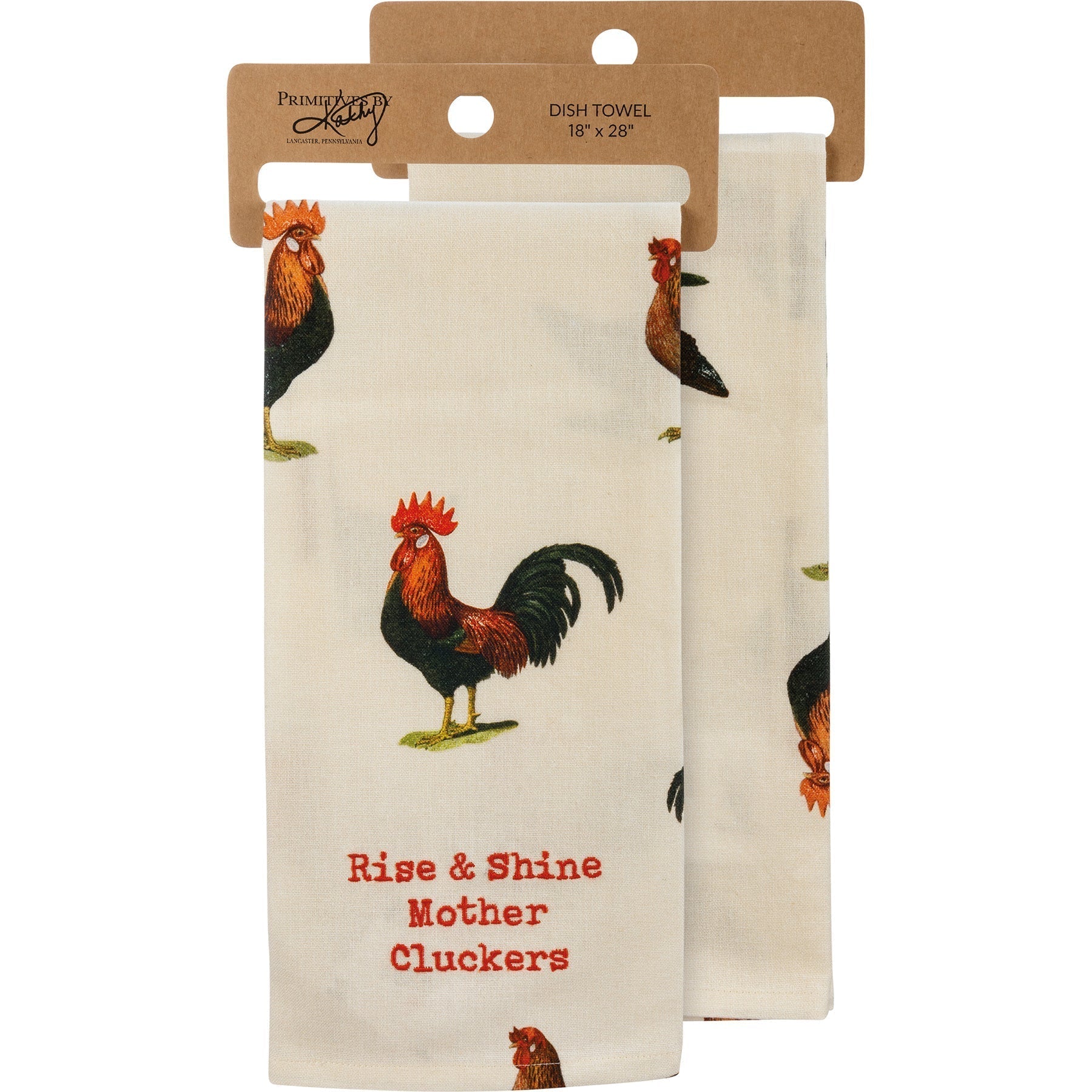 Rise & Shine Mother Cluckers Dish Cloth Towel | Cotten Linen Novelty Tea Towel | Embroidered Text | 18" x 28"