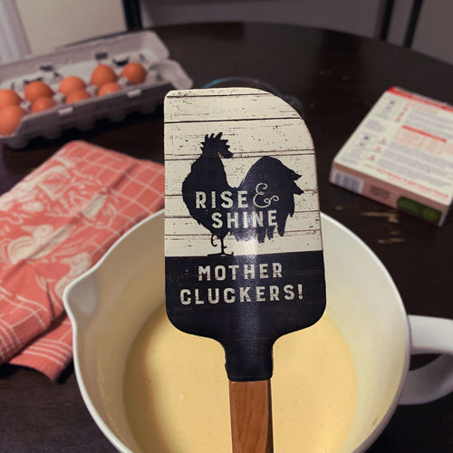 Rise & Shine Mother Cluckers Silicone Spatula With A Wooden Handle | 13" long