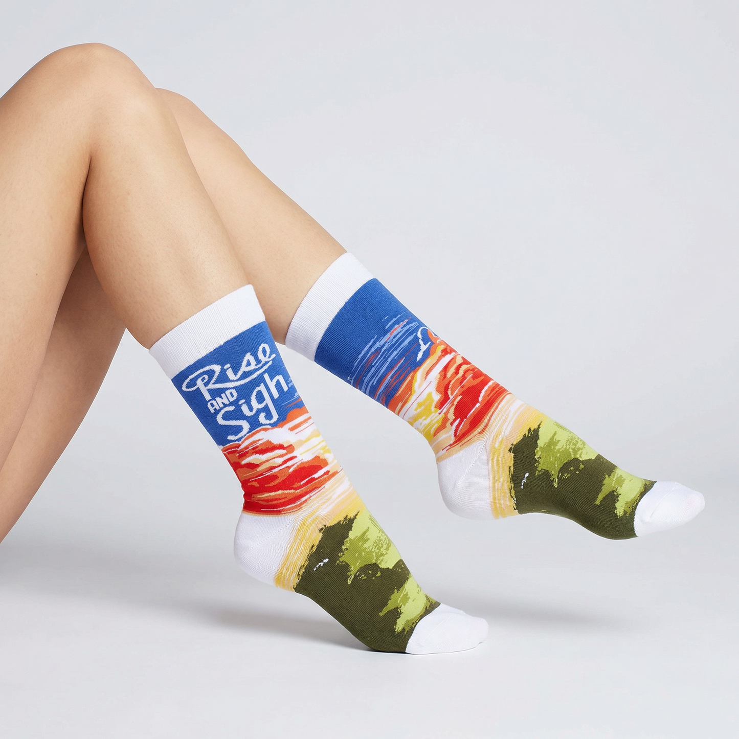 Rise & Sigh Socks | Funny Sarcastic Sunrise Novelty Crew Socks