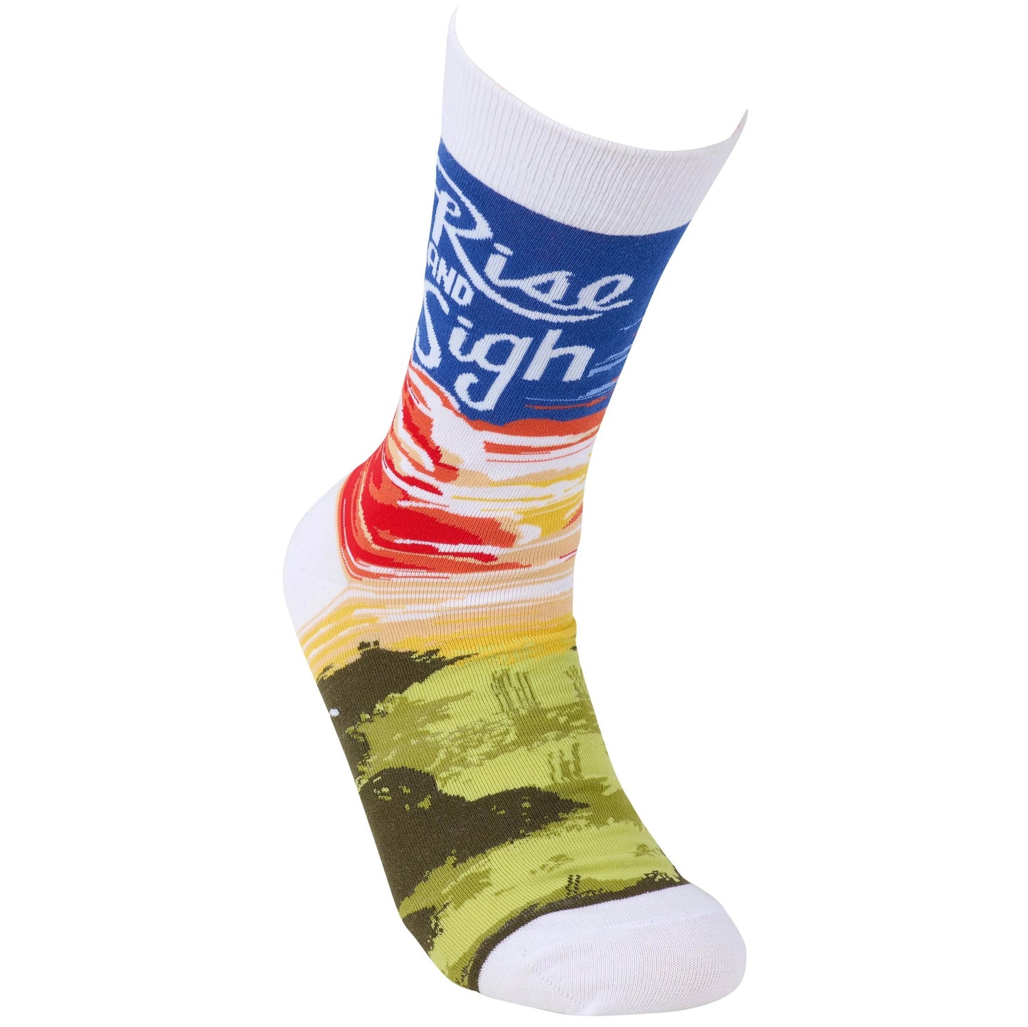 Rise & Sigh Socks | Funny Sarcastic Sunrise Novelty Crew Socks