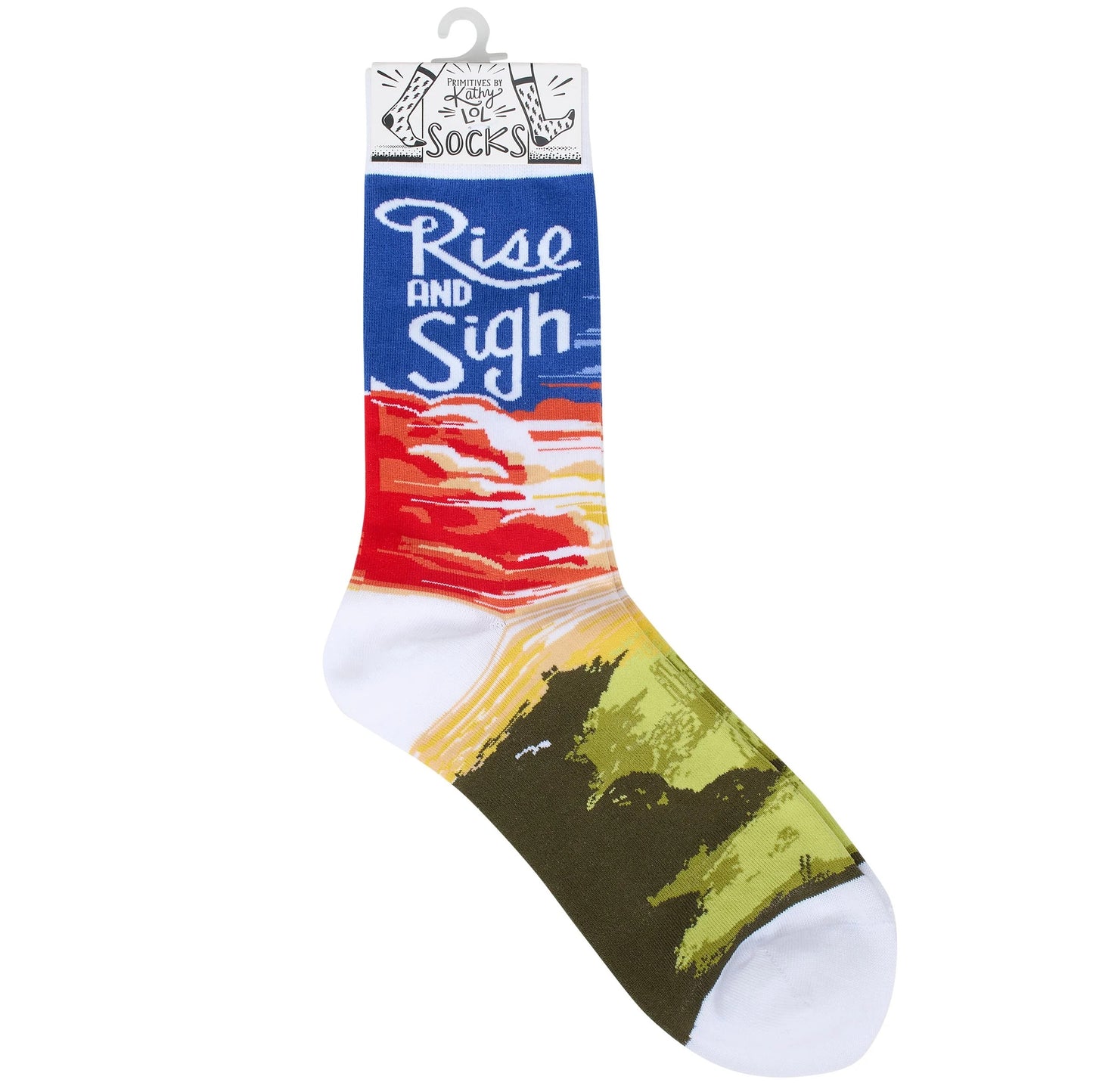 Rise & Sigh Socks | Funny Sarcastic Sunrise Novelty Crew Socks