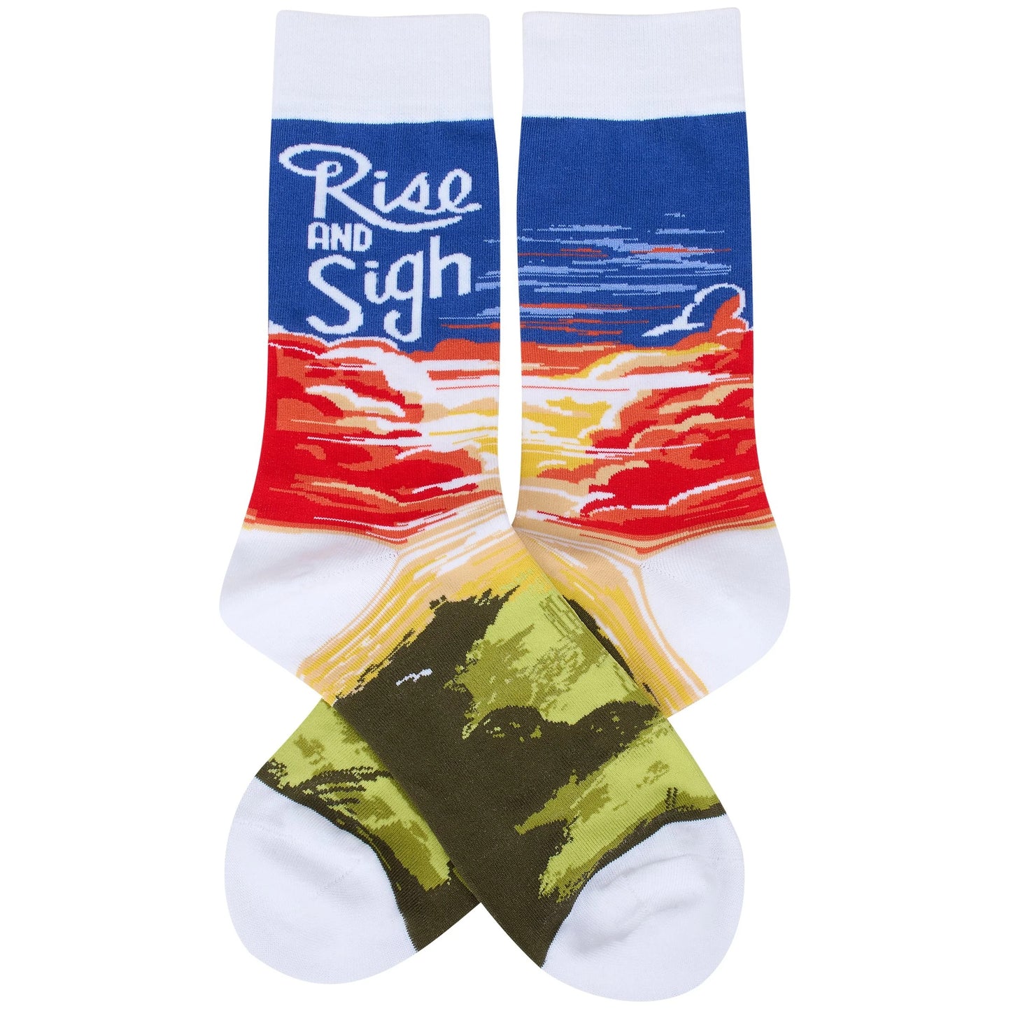 Rise & Sigh Socks | Funny Sarcastic Sunrise Novelty Crew Socks