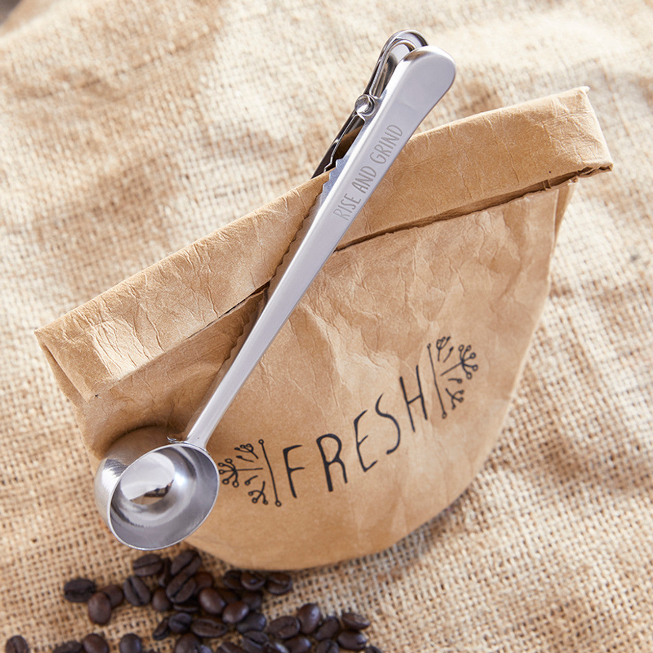 Rise and Grind Coffee Clip/Scoop | Tablespoon/Resealer Clip