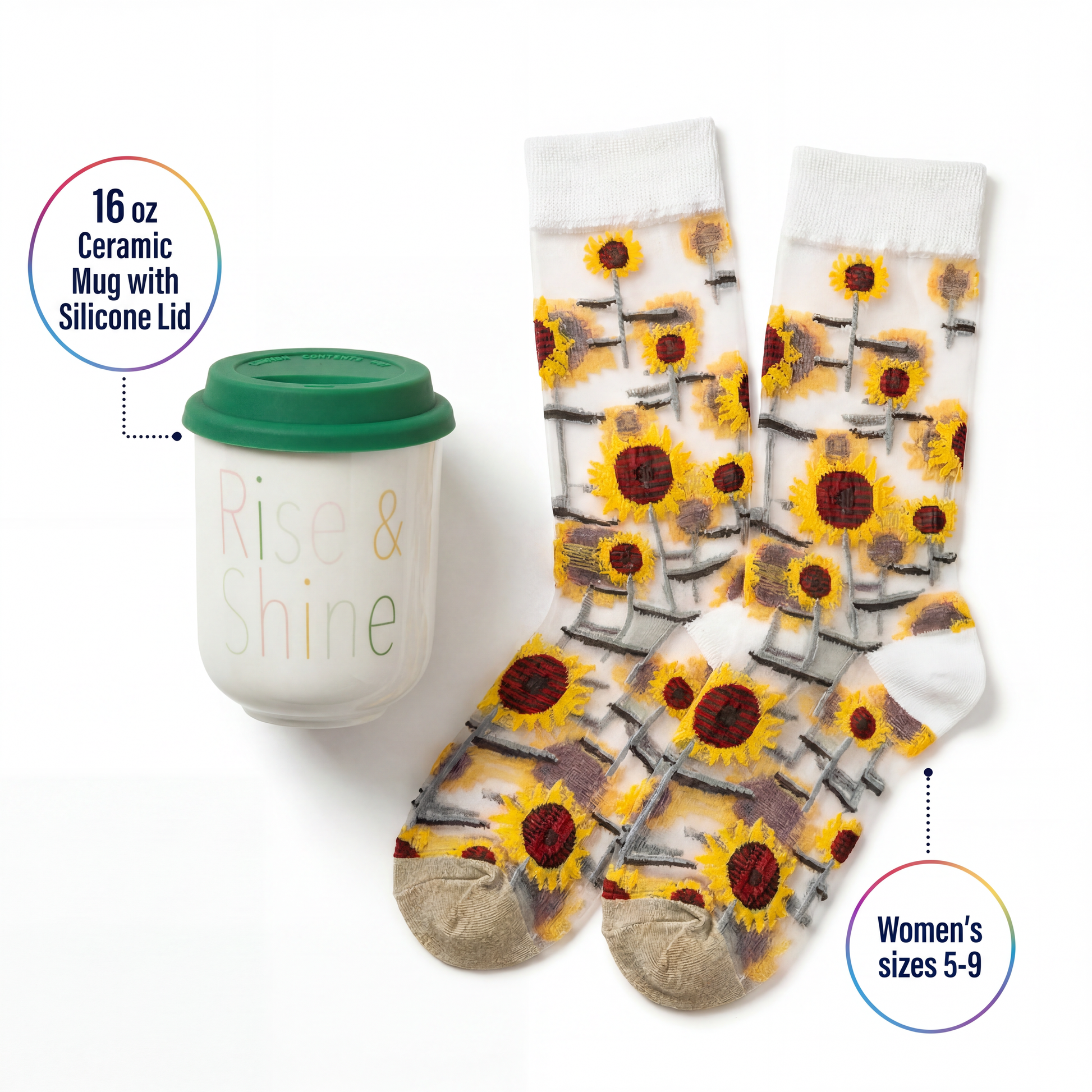Rise and Shine Gift Set | Travel Mug & Sunflower Socks in Gift Bag