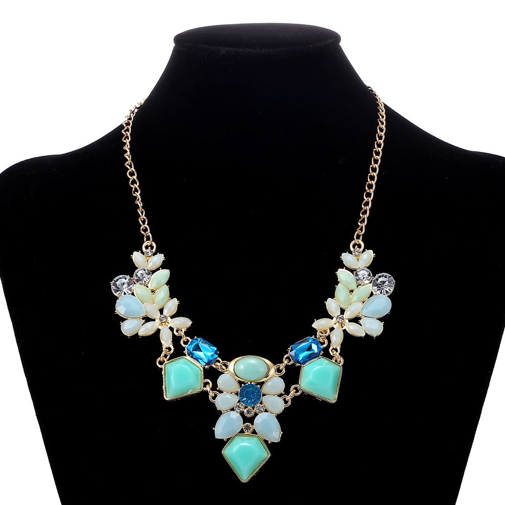 Robin Blue Statement Necklace in Teal, Aqua and Light Blue