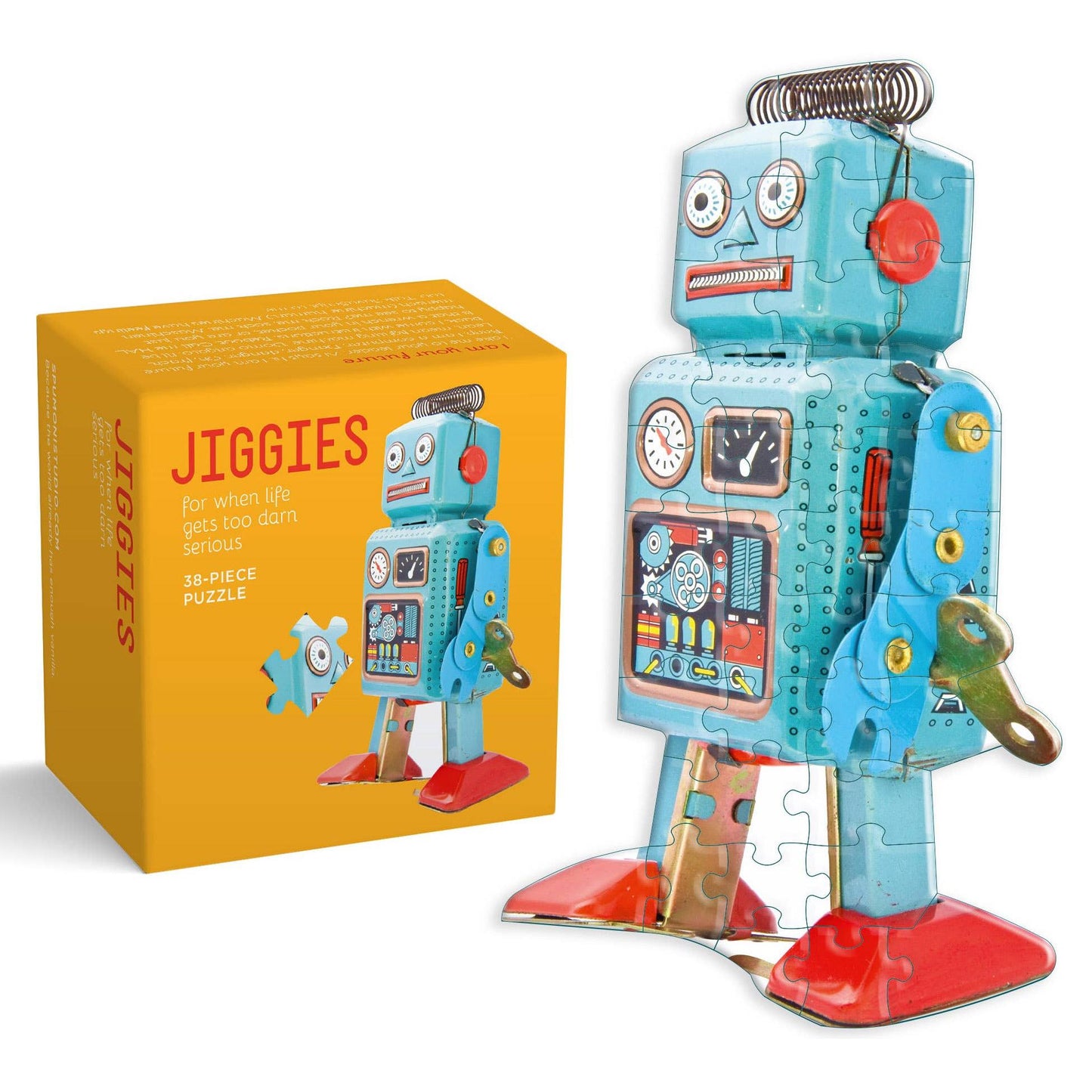 Robot Mini Jigsaw Puzzle | Retro Toy Art Jiggie Puzzle in Gift Box | 38 Pieces | Stocking Stuffer
