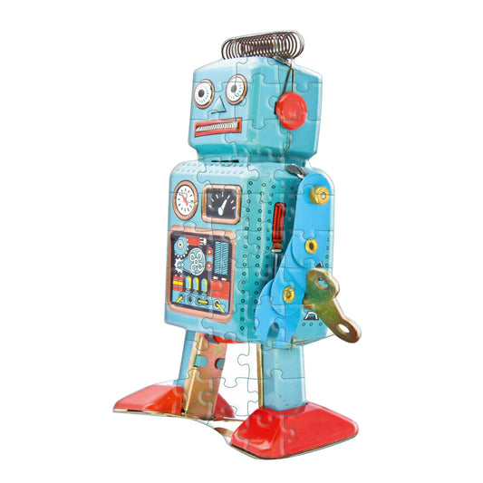 Robot Mini Jigsaw Puzzle | Retro Toy Art Jiggie Puzzle in Gift Box | 38 Pieces | Stocking Stuffer