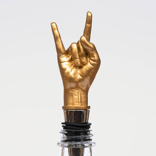 Rock On Wine Bottle Stopper in Gold | Rock N Roll Hand Sign