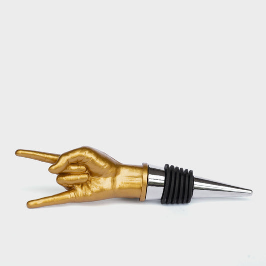 Rock On Wine Bottle Stopper in Gold | Rock N Roll Hand Sign