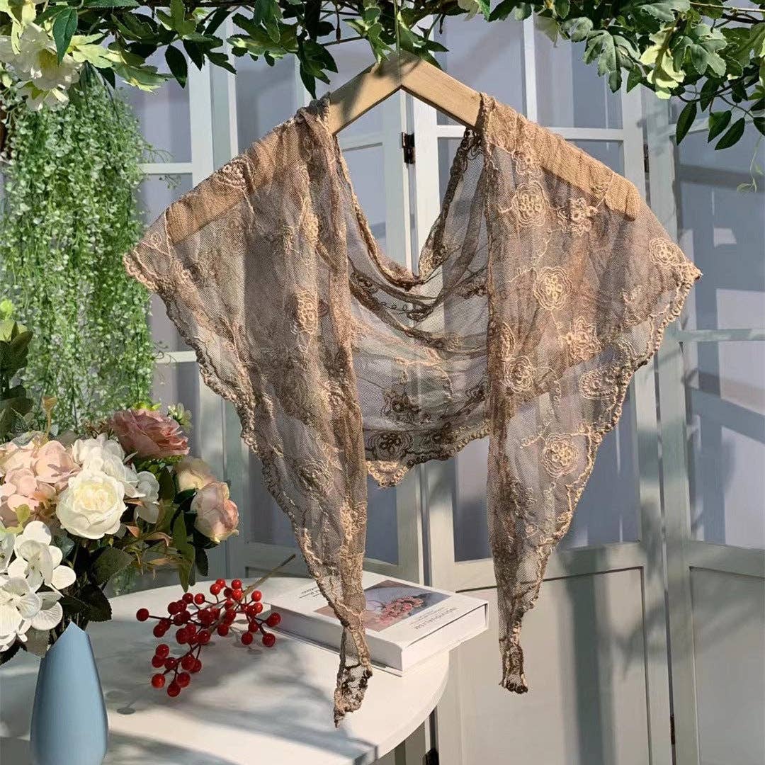 Romance Novel Heroine Stemmed Flowers Embroidered Lace Small Shawl Scarf or Shrug-Scarvii-The Bullish Store