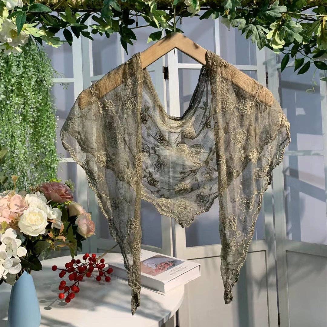 Romance Novel Heroine Stemmed Flowers Embroidered Lace Small Shawl Scarf or Shrug-Scarvii-The Bullish Store