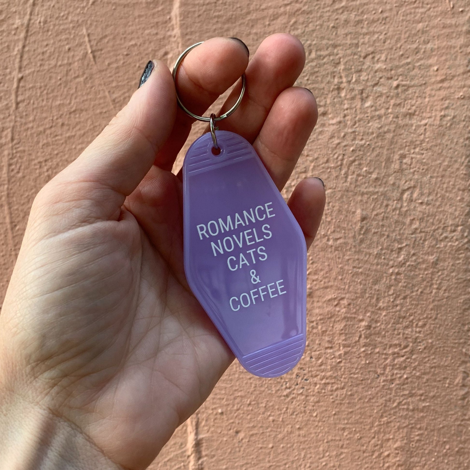 Romance Novels Cats & Coffee Motel Style Keychain in Purple