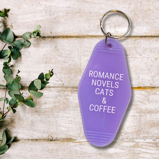 Romance Novels Cats & Coffee Motel Style Keychain in Purple