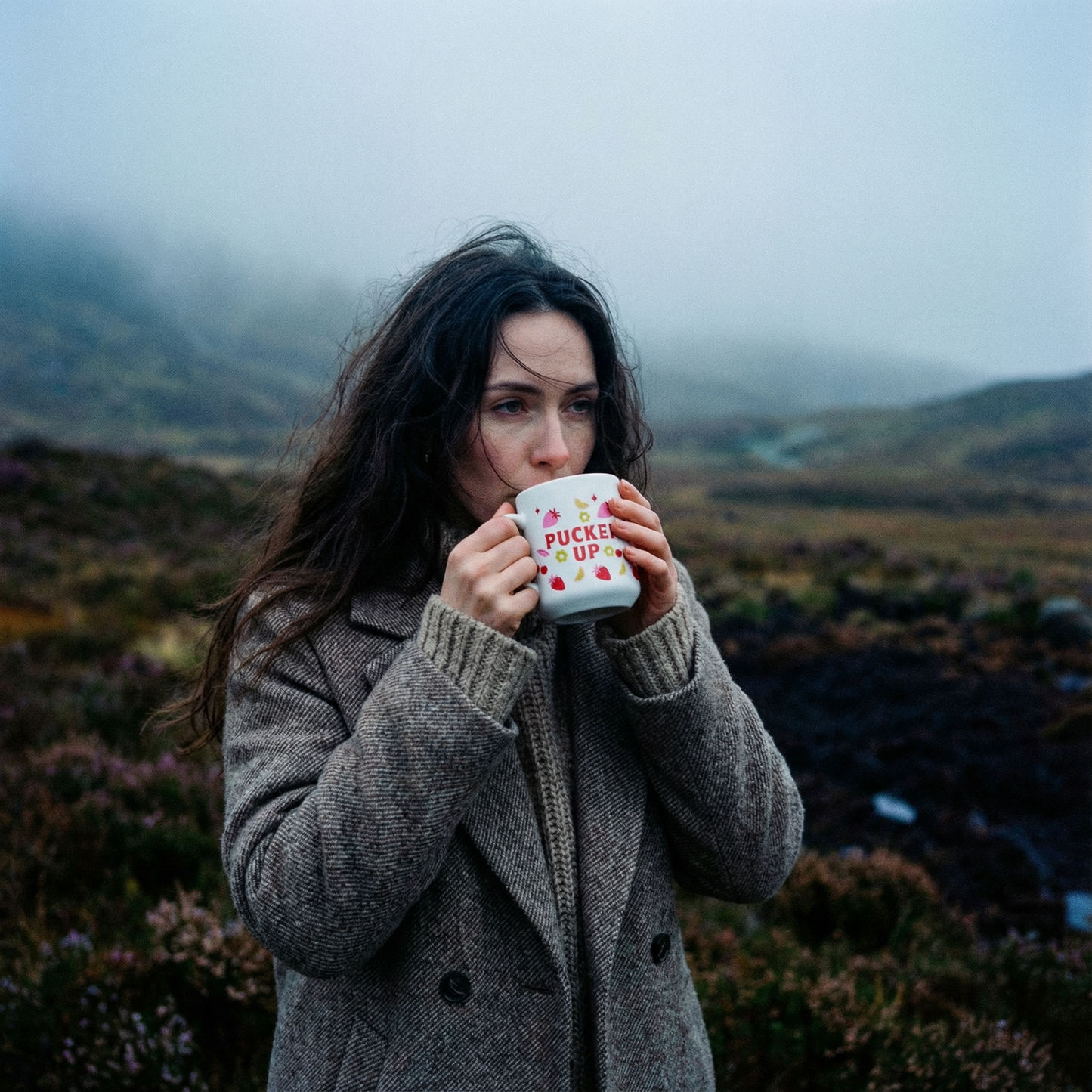 Romance Pucker Up Heart Shaped Handle Mug | Stoneware Tea Coffee Cup | 12oz