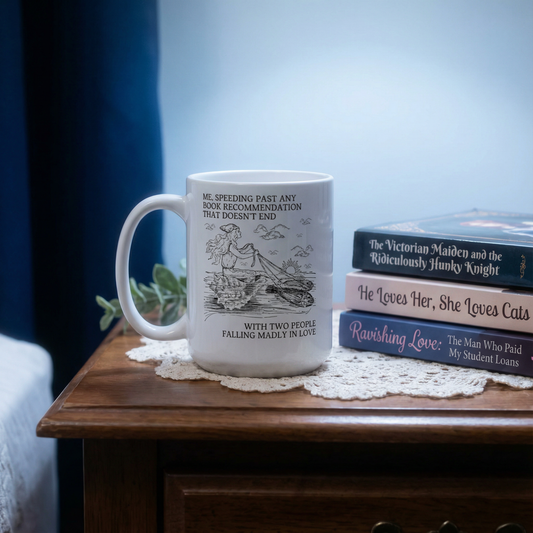 Romance Novel Mug | 15 oz. Silly Bookish Coffee Mug for Romance Reader