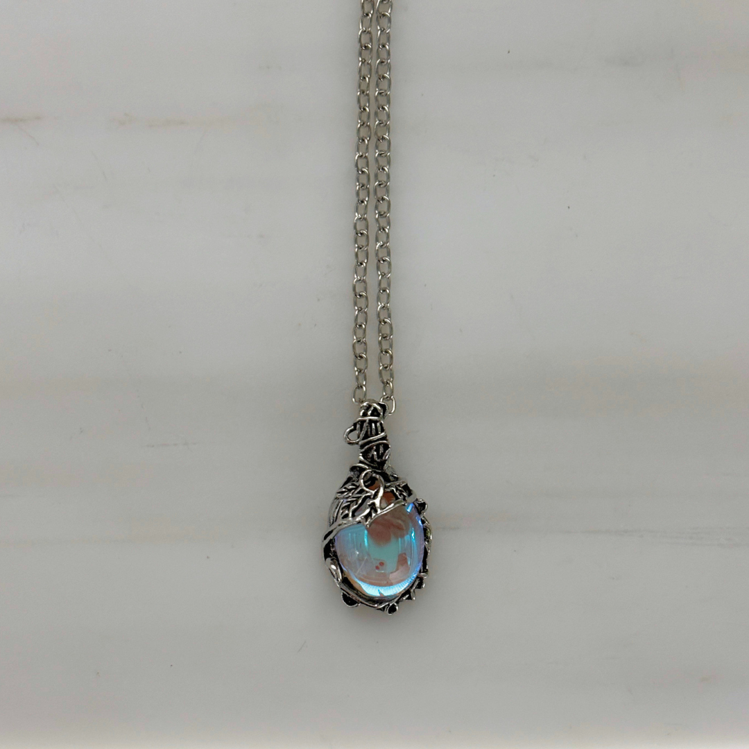 Romantasy Princess Opalescent Drop Necklace in Silver | Fantasy Gem Pendant | 18" + 2" Extender-Paper & Quartz-The Bullish Store
