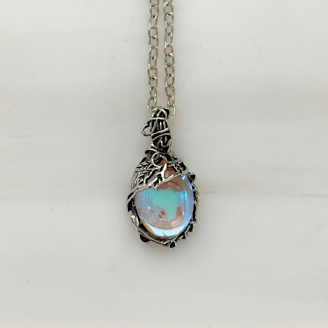Romantasy Princess Opalescent Drop Necklace in Silver | Fantasy Gem Pendant | 18" + 2" Extender-Paper & Quartz-The Bullish Store