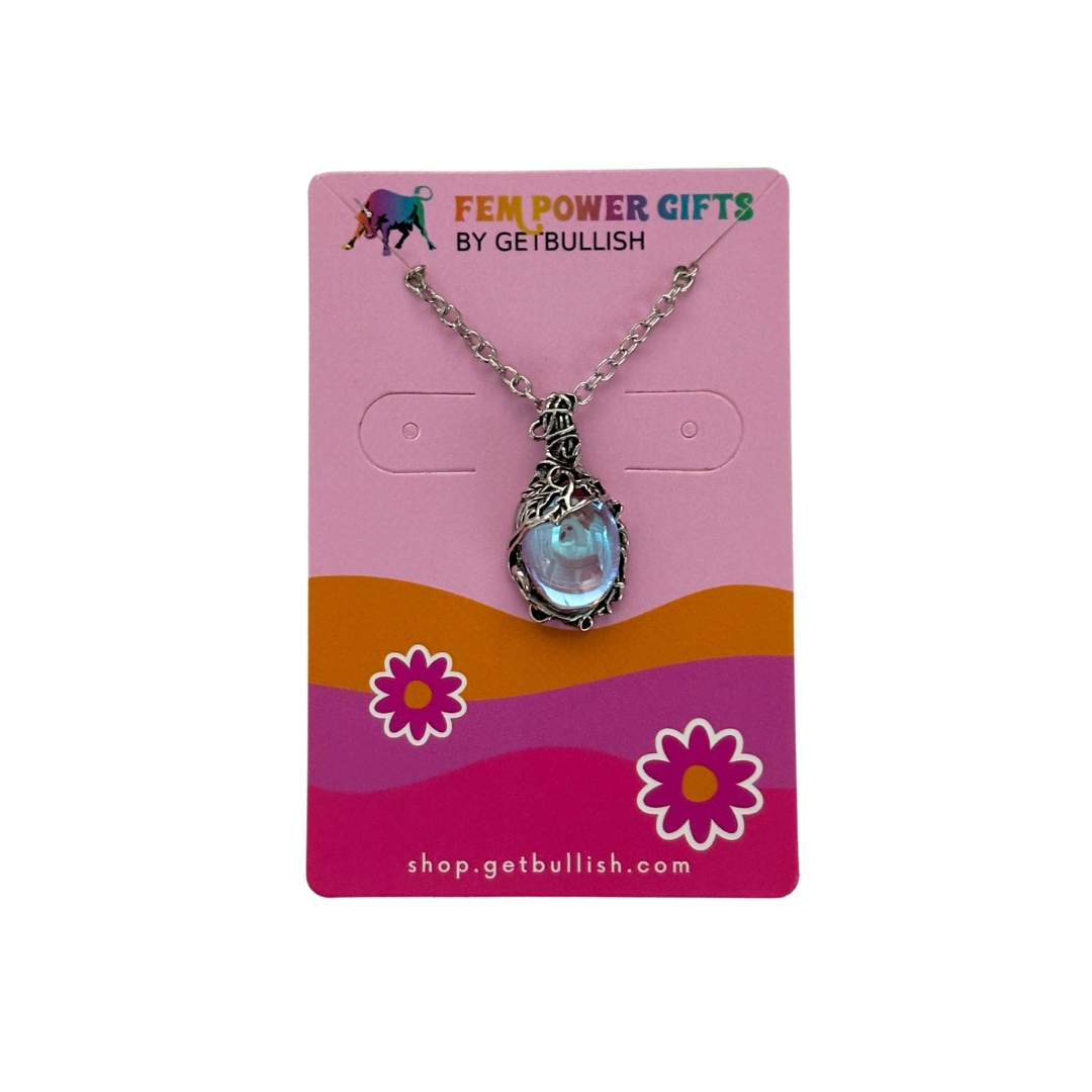 Romantasy Princess Opalescent Drop Necklace in Silver | Fantasy Gem Pendant | 18" + 2" Extender-Paper & Quartz-The Bullish Store